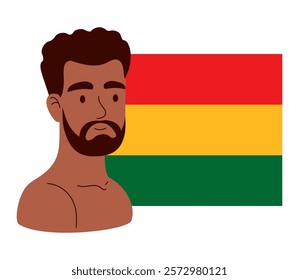 Black History Month. African American man with red, yellow, green flag. Vector illustration. Holiday in February in USA, Canada October in UK. Flat festive male character