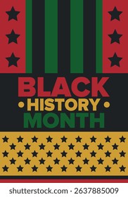 Black History Month. African American History. Celebrated annual. In February in United States and Canada. In October in Great Britain. Poster, card, banner, background. Vector illustration