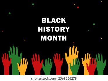 Black History Month. African-American history, heritage. Poster, greeting card, banner, background. African colors black, red, yellow, green. Black History Month