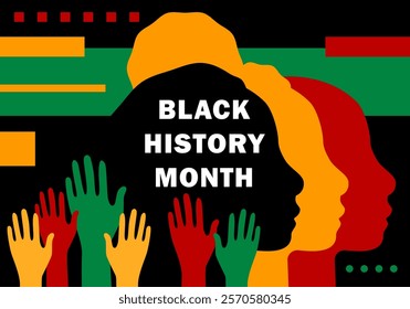 Black History Month. African-American history, heritage. Poster, greeting card, banner, background. African colors black, red, yellow, green. Black History Month