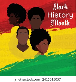 Black History Month with Afro American people illustration concept design template. February month. Use for social media post, web, website, illustrations, vector, brush backgrounds, background