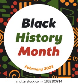 Black History Month - annual African American heritage celebration in USA, Canada February 2021. Vector tribal doodle ornament in African colors - red, green, yellow.  Greeting card, template, banner