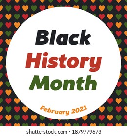 Black History Month - annual celebration in USA, Canada February 2021. Vector Seamless pattern with hearts in African colors - red, green, yellow.  Greeting card, template, banner.