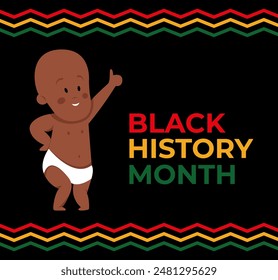 Black History Month. Black Baby point on text. Flat vector illustration template for background, banner, card, poster.