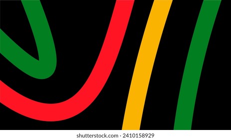 Black history month background. Abstract red, yellow, green, black color wave design, copy space. Vector illustration