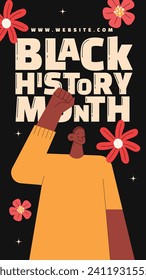 Antecedentes del mes de la historia negra. Celebración del mes de la historia negra. Febrero. Plantilla de diseño de ilustración de vectores de dibujos animados para afiches, pancartas, volantes, entradas, carátulas, saludo, tarjeta. Historia afroamericana.