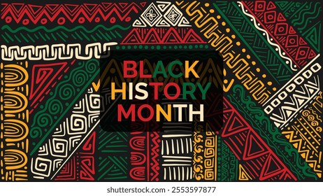 Black history month background with hand drawn abstract pattern. Celebrated February in united state and Canada.