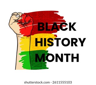 black history month background, hand with brush and african pattern
