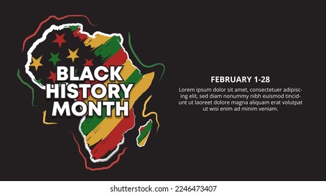 Black history month background with a painted Africa map with African colors on dark background