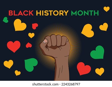 Black history Month background with raised hand fist , Black history month African American history celebration