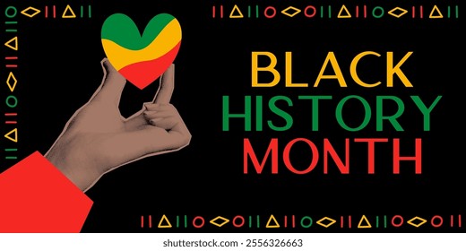 Black History Month background with text and halftone hand. Pattern background template. Vector illustration