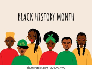 Black history month banner. African American history celebration. BLM, Black lives matter, African Americans people against racism. Vector illustration.