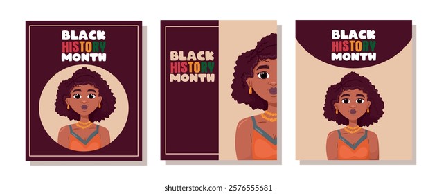 Black history month banner with african american woman. Vector graphic design illustration for banner, card and poster. Freedom concept set