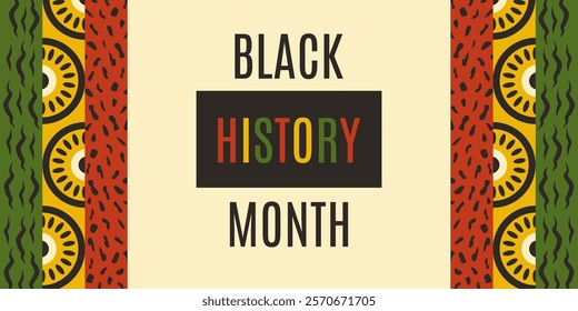 Black history month. Banner background. Historical event. Human right. Concept of unity, freedom, discrimination. African culture. National pattern. African American History. Vector illustration