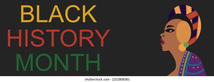 Black History Month banner with beautiful African woman profile