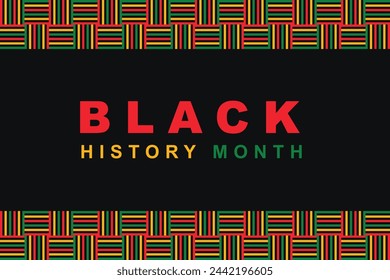 Black History Month banner with geometric African style pattern illustration on black background. Black History  Month vector banner