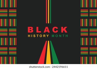 Black History Month banner with geometric African style pattern illustration on black background. Black History  Month vector banner