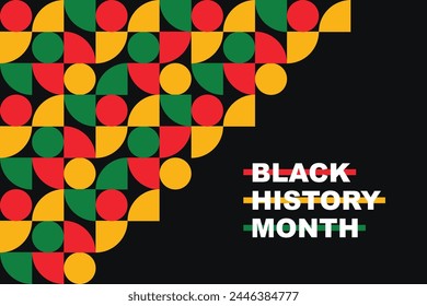 Black History Month banner with geometric african style pattern illustration on black background. Black History Month vector banner	