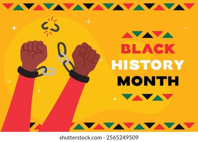 Black History Month banner. Handcuffed hands. Vector illustration in flat style