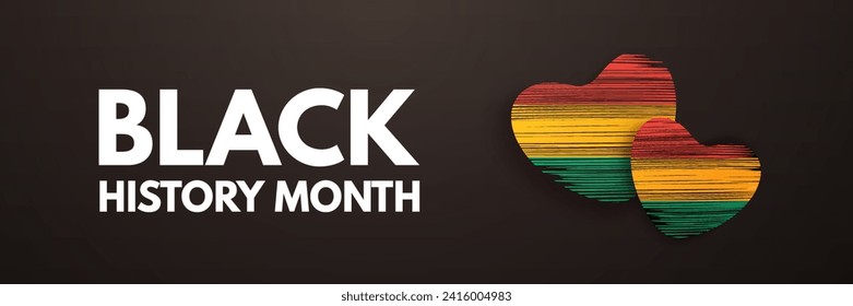 Black history month. Banner with hearts in the colors of the Pan-African flag. African American history month celebration concept. Design for national holiday. Vector illustration