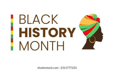 Black history month banner logo with black girl and text. Vector illustration. Flat design style.