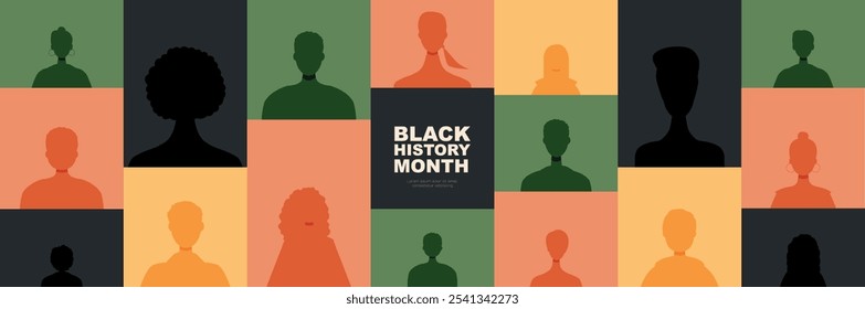 Banner do Mês da História do Negro Americano. Design moderno com silhuetas.