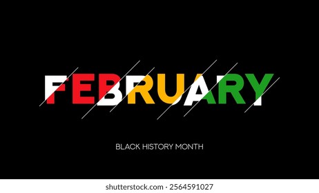 Black History Month banner. Modern minimal text symbol with Black History Month colors. Sliced lettering. African-American History Month vector symbol for promotion, card, poster and social media ad.