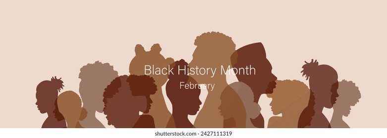 Black History Month banner, People stand side by side together. Flat vector illustration.