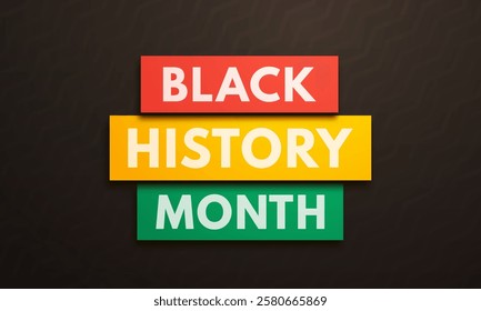 Black history month. Banner with red, gold and green colors of Pan-African flag on black background. African American heritage month celebration concept. Vector illustration