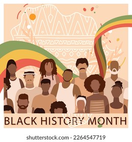 Black History Month. banner template with african american silhouettes, poster card