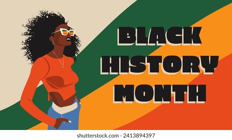 Black history month banner. Vector illustration of a silhouette of a black woman on a colored background