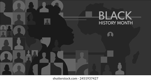 Black history month banner. Vector illustration of a silhouette of a black woman	