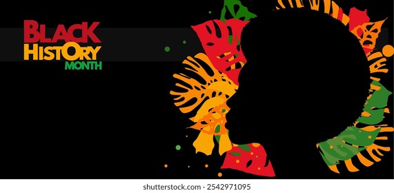  Black History Month - banner with black woman silhouette, poster, background, vector illustration