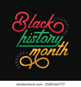 Black History Month card design with hand lettering vector illustration. African American Black history month Poster, banner, template. Celebrate in February. Red, green and yellow text.