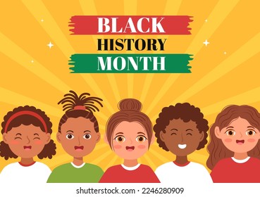 Black History Month Cartoon Flat Background Illustration of Kids African American Holiday to Promote Suitable for Poster Hand Drawn Template