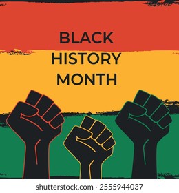 Black history month celebrate. African American History. Green, yellow and red painted background with fists raised. Vector illustration