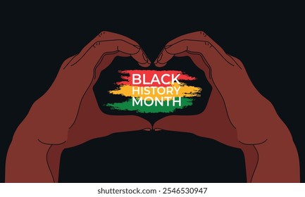 Black history month celebrate banner with hands making heart shape. Vector illustration