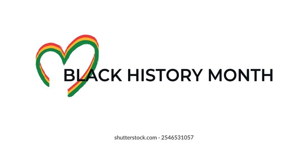 Black history month celebrate banner with brush painted red, yellow, green heart. Vector illustration