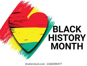 Black History Month celebrate. Vector illustration with heart and colorful brush of paint on white background.