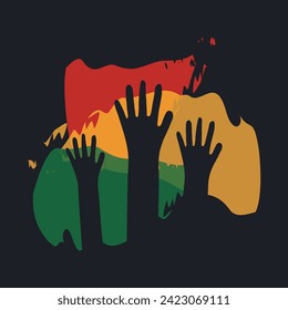 Black history month celebrate. vector illustration on black background. design graphic. hands with brashes