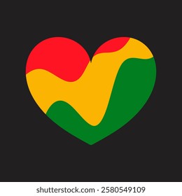 Black history month celebrate. Wavy red, green, yellow colored heart on black background. Vector illustration