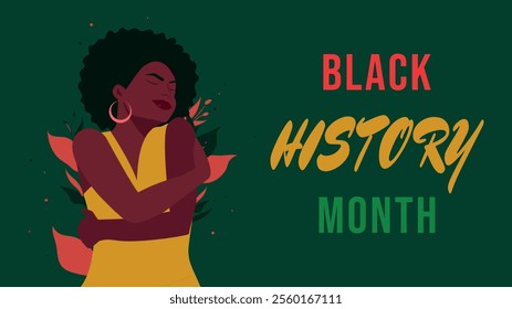 Black history month celebrate.Vector illustration design graphic Black history month.  Banner with african american woman.  Flat template for background, banner, card, poster.