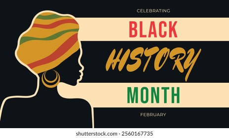 Black history month celebrate.Vector illustration design graphic Black history month. Banner with african american woman. Flat template for background, banner, card, poster.