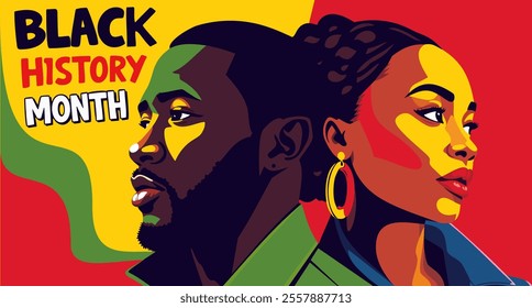 Black history month. Celebrating history of african americans in february. Bright poster in yellow, green and red colors.