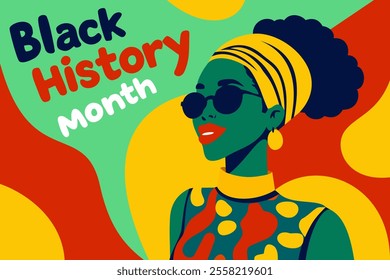 Black history month. Celebrating history of african americans in february. Bright poster in yellow, green and red colors.