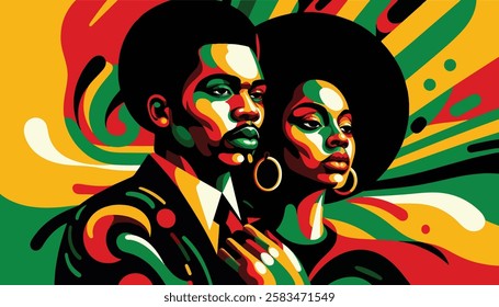 Black history month. Celebrating history of african americans in february. Bright poster in yellow, green and red colors