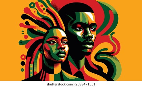 Black history month. Celebrating history of african americans in february. Bright poster in yellow, green and red colors