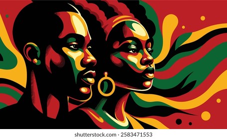 Black history month. Celebrating history of african americans in february. Bright poster in yellow, green and red colors