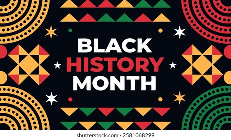 Black History Month Celebration Banner Pan African Colors Geometric Pattern Background