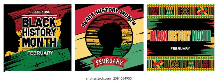 Black history month celebration concept.  African person in Pan African color silhouette. October and February United States, Canada, Great Britain, Africa, Uk, Ireland.